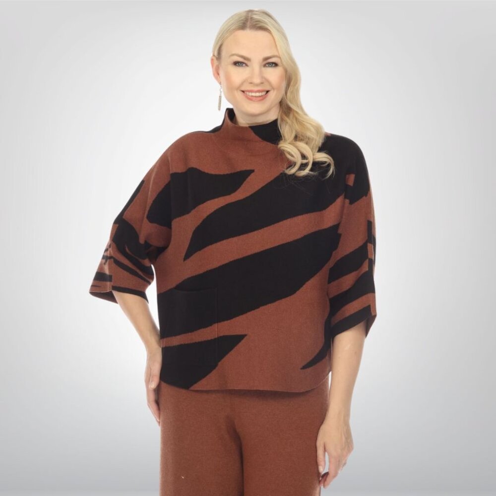 NEW Size M Joseph Ribkoff Black/Toffee Animal Print Knit Sweater Top 223945